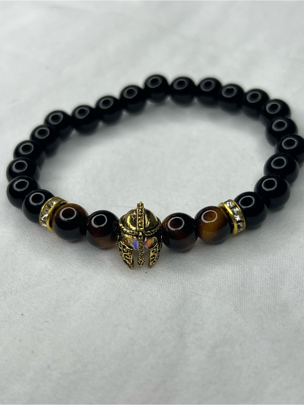 Men's Black & Brown Beaded Bracelet with Gold Gladiator Charm